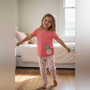 5T Girls’ Dinosaur & Polka Dot Pajama Set – Cute & Cozy
